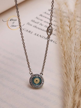 Dainty Silver Evil eye necklace