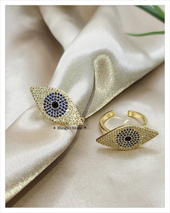 Evil eye CZ zircon adjustable ring | Chunky evil eye ring